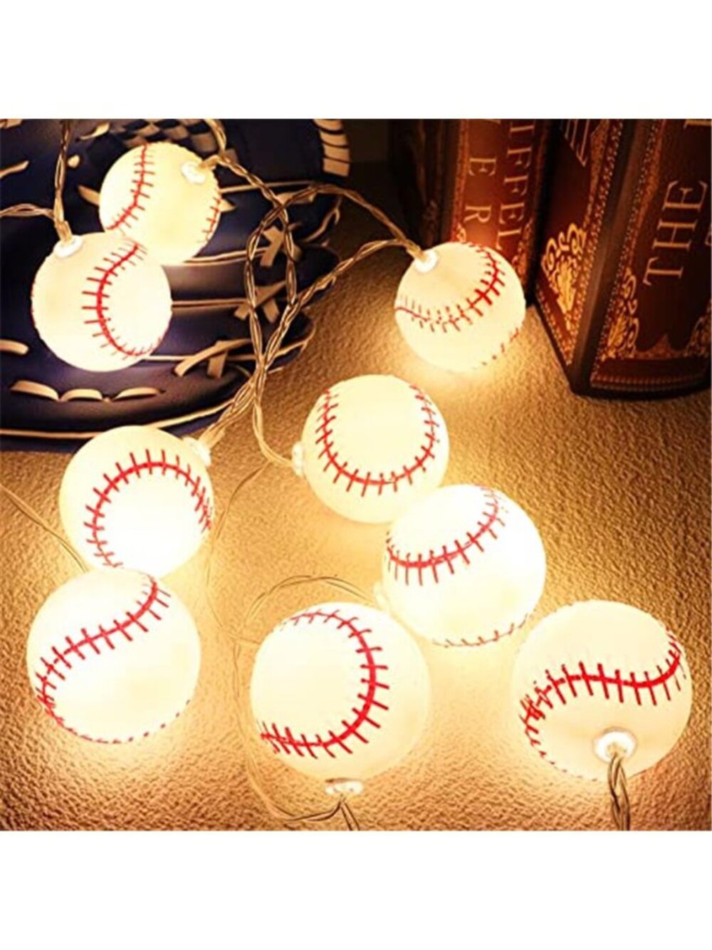 Baseball LED String Lights Warm White Battery Timer Boys Room Sport Decor